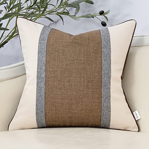 Yangest Patchwork Pillow Cover 18x18 Inch Luxury Cotton and Linen Cushion Cover Square Pillowcover for Couch Bedroom Living Room, Brown - color: Coffee Brown, size: 18" x 18" (Pack of 1)
