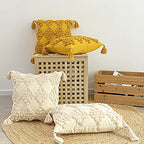 Boho Geometric Throw Pillow Cover Woven Tufted Cushion Cover with Tassel,Canvas Decorative Square Throw Pillowcase for Sofa Couch Bedroom (Yellow,18"×18")