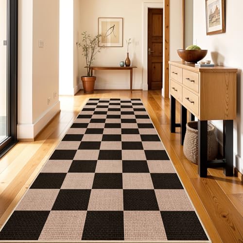 3x10 Runner Rug for Hallways: Washable Non Slip Kitchen Extra Long Jute Runners - Carpet for Bathroom Office Dining Living Room - Durable Floor Mat Boho Farmhouse Decor (Black,3x10) - color: Black, size: 3' x 10' (Rectangular)