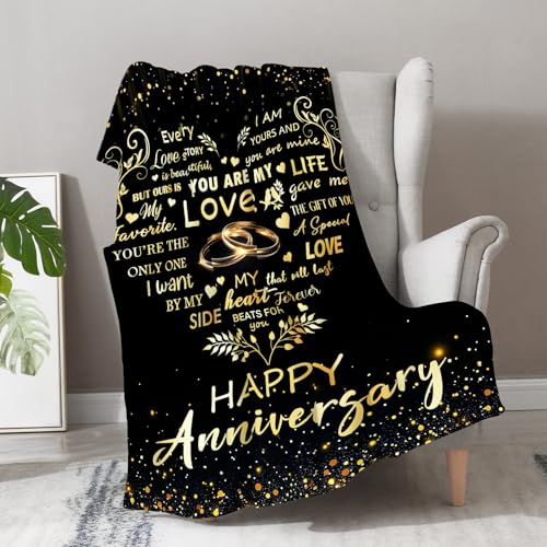 Aimego Wedding Anniversary Blanket Gifts for Women Wife from Husband Christmas Romantic Valentines Mothers Day Bedroom Living Room Decor Soft Cozy Bed Couch Blanket 50"x60" - color: Anniversary