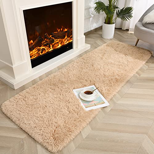 Jelymark Super Soft Shaggy Rug for Bedroom, 2x6 Feet Fluffy Carpet for Living Room, Fuzzy Indoor Plush Area Rug for Home Decor, Furry Floor Rugs for Dorm, Kids Nursery Rug for Girls, Beige - color: Beige, size: 2' x 6' (Rectangular)