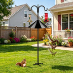 FEED GARDEN Bird Feeder Pole Squirrel Proof 92" Heavy Duty Shepherds Hook for Outdoor, Double Hooks with 19" Squirrel Baffle, 5-Prong Base Adjustable Bird Feeder Stand for Plants & Lanterns - size: 92 Inch Pole&Baffle