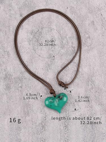 Leather Necklace for Women Long Boho Pendant Hippie Choker Necklace Bohemian Layered Leather Rope Wooden Jewelry Gifts - style: Green Heart Necklace