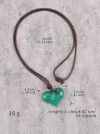 Leather Necklace for Women Long Boho Pendant Hippie Choker Necklace Bohemian Layered Leather Rope Wooden Jewelry Gifts - style: Green Heart Necklace