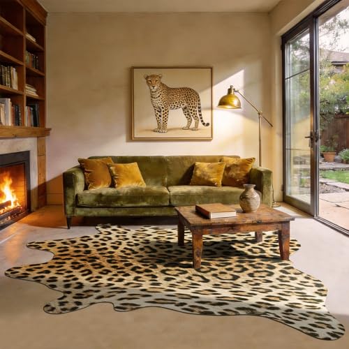 BENRON Premium Leopard Rugs for Living Room Bedroom, Non-Slip Throw Rug for Home Decor, Faux Cheetah Print Animal Skin Carpets, Black and Brown, 4.6 x 5.2 ft - color: Yellow/Black, size: 4'7" x 5'2" (Irregular)