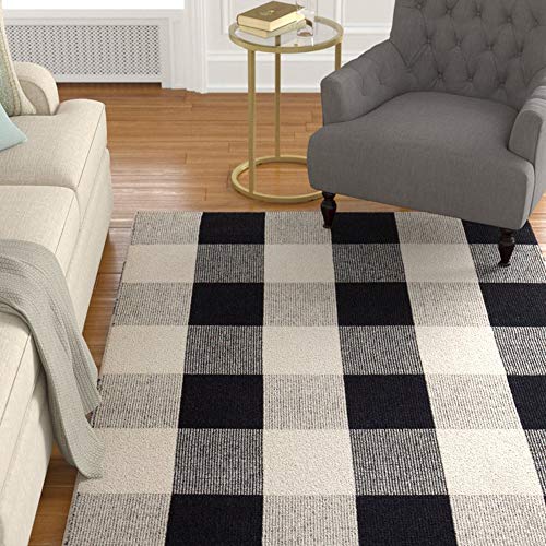 Buffalo Plaid Outdoor Rug, 27.5''x43'' Black White Check Indoor/Outdoor Area Rugs, Layering Rug for Hello/Welcome Door Mat, Washable Cotton Woven Farmhouse Mat for Christmas Front Porch Décor - color: Black and White Plaid, size: 2'4" x 3'7" (Rectangular