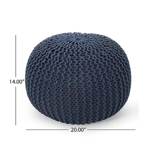 Nahunta Knitted Round Pouf - Cotton - Navy - color: Navy Blue