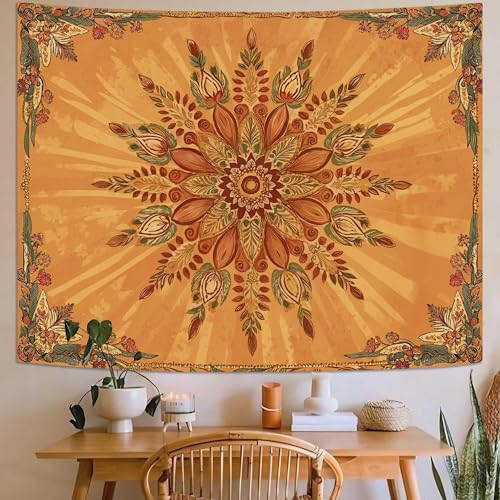 Accnicc Boho Floral Mandala Tapestry for Bedroom Bohemian Flower Wall Tapestry Aesthetic Small Vintage Orange Hippie Indian Tapestries Wall Hanging for Living Room Dorm Decor 48 x 36 Inch - color: Orange Red, size: 48"L x 36"W