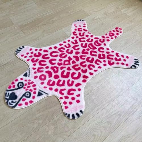 Pink Leopard Print Faux Cowhide Cheetah Fur Skin Carpet Non-Slip Animal Printed Area Rug Throw Rugs Floor Carpet for Door Mat Bedrooms Room Decor (3.3x2.95Ft) - color: Pink Leopard 44.1"l X 29.1" W