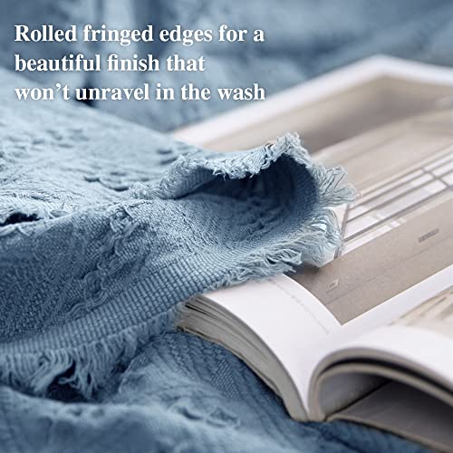 Simple&Opulence 100% Cotton Throw Blanket for Bed, Couch, Boho Luxury Geometric Knit Woven Blanket with Tassels Soft Lightweight Cozy Breathable, Vintage Farmhouse Decoration for All-Season(Blue) - color: Classic Blue