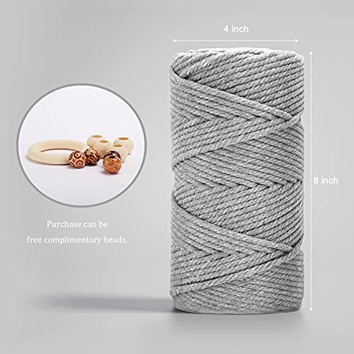 Macrame Cotton Cord 5mm x 109 Yards, ZUEXT 100% Natural Handmade Colorful 4 Strands Twisted Braided Cotton Rope for Wall Hanging Plant Hangers Gift Wrapping Tapestry DIY Crafts(100m, Light Grey) - color: Light Grey, style: 5mm x 100m