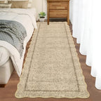 GarveeHome Scalloped Washable Runner Rug 2x6 Runner Modern Kitchen Runner Rug Non Slip Farmhouse Entryway Rug Soft Bathroom Rugs Stain Resistant Carpet for Laundry Bedroom 2 ft x6 ft Jute - color: Jute, size: 2' x 6' (Runner)