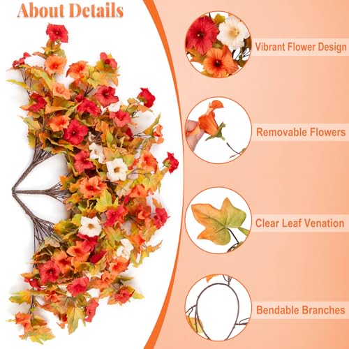 Ammyoo Artificial Fake Fall Flowers with Hanging Basket Plants for Outdoor Decoration, Silk Faux Flower UV Resistant Petunias for Home Porch Patio Garden Balcony Yard Decor Real Looking(Orange White) - color: Orange White Basket, size: 3 Pcs with Basket