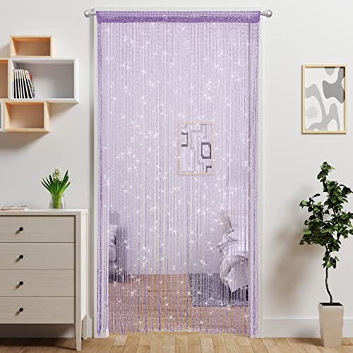Door String Curtain Doorway Beads Curtains,Hanging Room Divider Beaded Decor Hippie Glitter Fringe Panel Closet Window Doors Sequin Sheer Boho Doors Tassel (Purple) - color: Purple