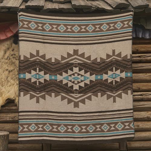 Aztec Throw Blanket with Soft Sherpa Lining, Traditional Southwestern Navajo Tribal Style Warm Throw for Camping, Outdoor, Cozy Boho Blanket for Couch, Sofa, Bed, 50"x60", Teddy Brown - color: Teddy Brown, size: 50" x 60"