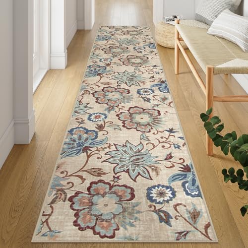 Beeiva Floral Kitchen Runner Rug Washable, 2.5x10 Vintage Runner Rug Ultra Thin Kitchen Rugs Non Slip, Paisley Foldable Beige Rug Stair Runner Carpet for Laundry Room Entryway - color: Cream, size: 2'5" x 10' (Rectangular)