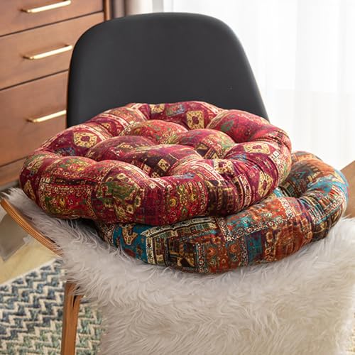 ELEFOCUS Blue Bohemian Seat Cushion,Indoor Boho Chair Cushions for Dining Chairs，Round Chair Pad，Decorative Seat Cushions for Kitchen Chairs(Blue Round B 21X21) - color: Blue Round B 21x21