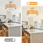 SineRise 16'' Rattan Flush Mount Ceiling Light Fixture,2-Tier Drum Hand-Woven Boho Flush Mount Ceiling Light,Farmhouse Light Fixture for Living Room,Kitchen,Bedroom Foyer Entryway ect. - color: Gold, size: Large Ceiling
