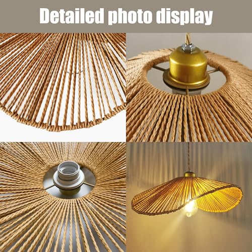 Boho Rattan 17-inch Pendant Light E26 lamp holder,height adjustable Restaurant chandelier Rattan light fixture Chandelier Woven Hanging Light Fixture for Bedroom Entryway Nursery Kitchen Island - color: Light Brown, size: 17-inch