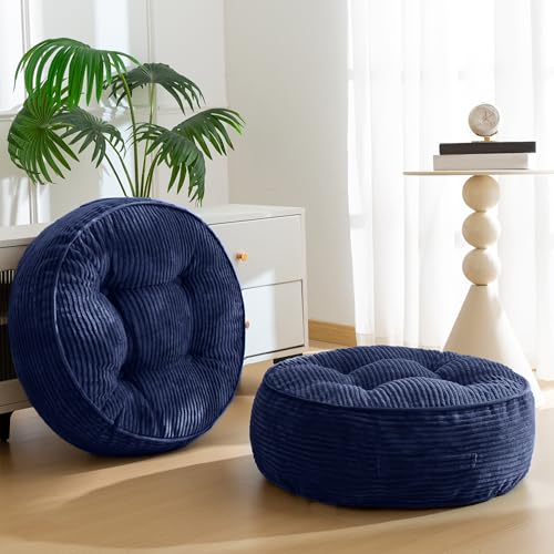 HIGOGOGO 8" Extra Thick Floor Pillow Cushion for Adults, Meditation Cushion Pillow, Large Round Floor Sitting, Tufted Corduroy Cover, for Tatami Living Room or Yoga, 22x22 Inch, 2Pack, Navy - color: Round Navy, size: 8" Thick(Pack of 2)
