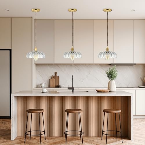 Hardwired Pendant Light Fixture, Hanging Light Fixture, Glass Shade Pendant Light with Rotary Switch, Modern Lamp for Kitchen Island, Bedroom, Dining Room, Living Room (Clear, 6 Ft Cord) - color: Clear, size: 6 ft