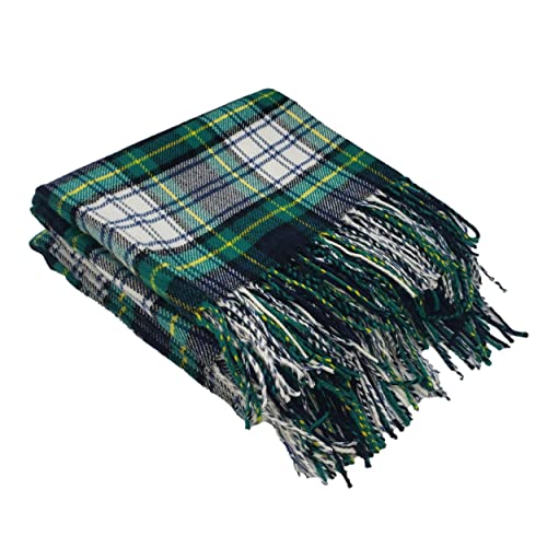 CHEF L HOME & KITCHEN Throw Blanket Green Plaid with Tassels/Fringe- 60" x 50" - color: Green