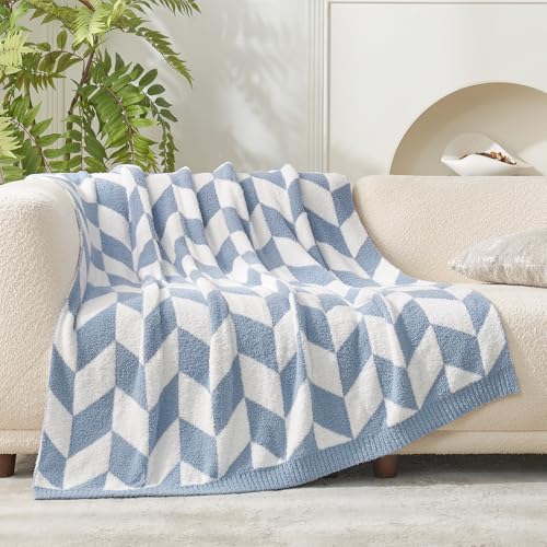 Snuggle Sac Chevron Throw Blanket for Couch, Reversible Super Soft Warm Blankets Cozy Knit Fuzzy Plush Lightweight Throws for Sofa, Bed, Camping, Blue, 50x60 inches - color: Chevron Blue, size: Throw(50"x60")