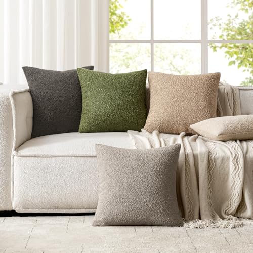 Pack of 2 18x18 Inch Decorative Boucle Throw Pillow Covers Textured Square Pillowcaes Accent Solid Cozy Soft Cushion Covers Home Decor for Sofa Couch Living Room Home Decor,Khaki - color: Khaki, size: 18" x 18" (Pack of 2)
