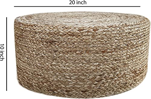 Jute Pouf Ottoman | Footrest Pouf | Hand Braided - Round Boho Pouffe - for Living Room, Bedroom, Nursery (20"x20"x10") Natural - color: Natural, size: 20"D x 20"W x 10"H