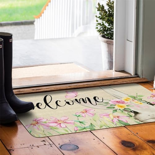 Easter Door Mat,Spring Bunny Floral Flower Indoor Outdoor Non-Slip Doormat,Entryway Front Porch Easter Rabbit Welcome Door Mat Colorful for Entrance Decor 30" x 17" - color: 2026 Easter 3