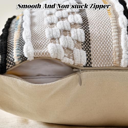 AmHoo Set of 2 Chenille Striped Textured Boho Throw Pillow Covers Aesthetic with Tassels Woven Decorative Pillow Case for Couch Bed Sofa Bedroom Modern Funky 18 x 18-Inch Black - color: Black, size: 18" x 18" (Pack of 2)