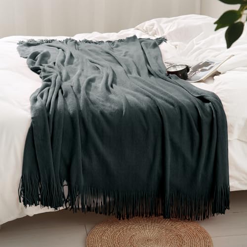 Homiest Decorative Knitted Throw Blanket With Fringe, Lightweight Acrylic Knit, Soft & Cozy Tassel for Couch Sofa Bed (Charcoal Grey, 50 x 60 Inch) - color: Charcoal Grey, size: 50" x 60"