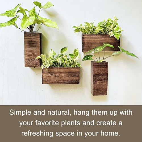 LaLaGreen Wood Planter Box for Plants (4 Pack) Wooden Hanging Wall Planters for Indoor Plant Holder Vase for Dried Flowers, Modern Living Room Bedroom Kitchen Home Office Decor - size: 4-pc Set