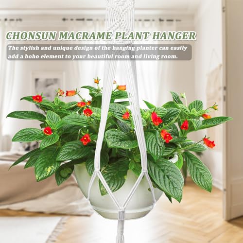 Macrame Plant Hanger 3 PCS Hanging Planters for Indoor Plants with Wood Decor Bohemian Wall Plant Hanger Outdoor Office - color: Beige 01