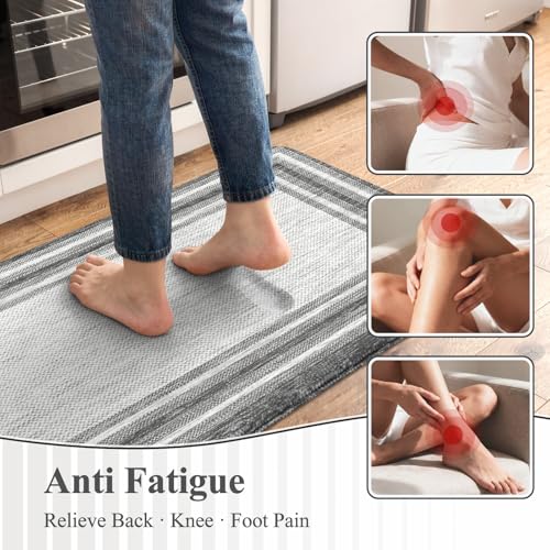 KIMODE Anti Fatigue Kitchen Mats for Floor 2 Piece,17"x47"+17"x29" Farmhouse Kitchen Rugs Non Slip Rubber Backing,Waterproof Cushioned Standing Mat for Home Decor,Office,Laundry Room,Sink,Desk,Grey - color: Grey, size: 17.3" x 47 "+ 17.3" x 29 "--0.47 inc