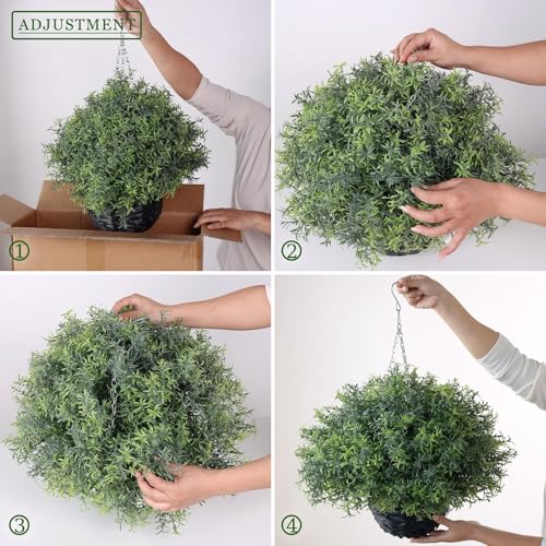 YXZZWL Artificial Rosemary Hanging Basket - 2 Sets with Baskets, Hanging Plants Faux Shrubs, Suitable for Porch, Eaves, Farmhouse, and Garden Decoration for Outdoor UV-Resistant Ornaments