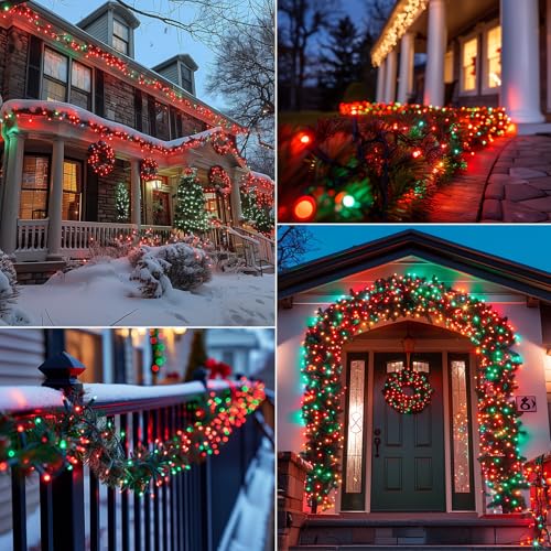 Brightown Battery Operated Christmas Lights 2 Pack 18 Feet 50 LED Clear Mini String Lights with 8 Modes Waterproof Tree Lights for Xmas Outdoor Indoor Holiday Party Garden Decor, Red & Green - color: Red & Green, size: 50 LEDs x 2 Pack