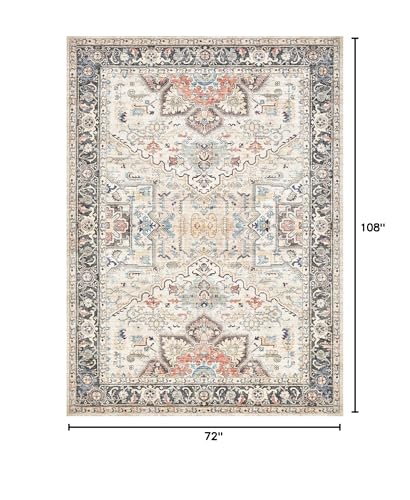 Area Rug for Living Room - 6x9 Soft Machine Washable Oriental Vintage Floral Distressed Large Indoor Floor Carpet for Bedroom Under Dining Table Home Office Decor - Multi - color: Multi Color, size: 6' x 9' (Rectangular)