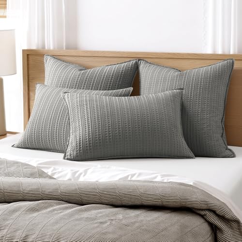 100% Cotton Waffle Pillow Shams Standard Size, 2 Pack 20x26 Decorative Pillow Covers for Bed Couch Sofa, Neutral Weave Cushion Cases Modern Farmhouse Home Decor, Dark Grey - color: Dark Grey, size: 26" x 20" (Pack of 2)
