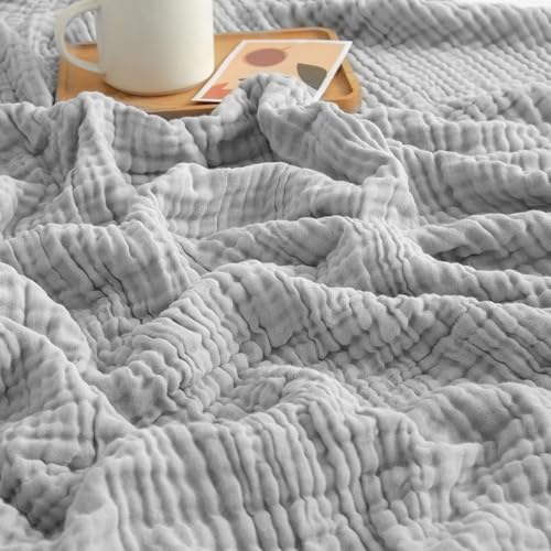 EMME Cotton Muslin Throw Blanket for Couch Breathable Gauze Soft Lightweight Blankets for Adults (Light Grey, 50"x60") - color: 08 - Light Grey, size: Throw (50" x 60")