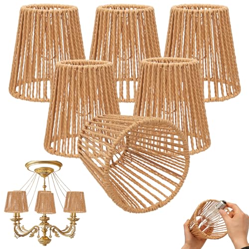 6 Pcs Rattan Chandelier Lamp Shades Sets Wicker Lampshades Replacement for Table Lamps,Ceiling Lights,Pendant Lights,Wall Lights