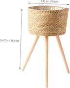 Wooden Woven Vines Plant Pot Stand for Living Room Decor Boho Style Garden Home