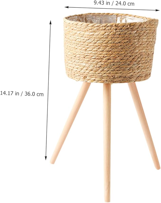 Wooden Woven Vines Plant Pot Stand for Living Room Decor Boho Style Garden Home