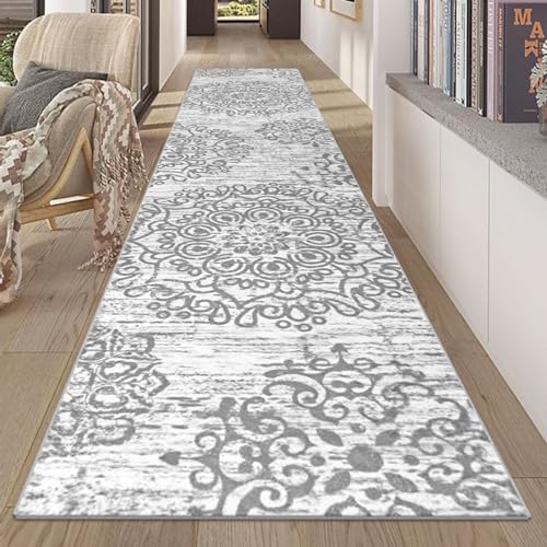 HEBE Hallway Runner Rug 2'x10' Washable Vintage Distressed Area Rugs Non Slip Laundry Rug Runner Boho Floor Carpet Runners for Hallways Entryway Laundry Room Kitchen Bathroom - color: Grey, size: 2' x 10' (Rectangular)
