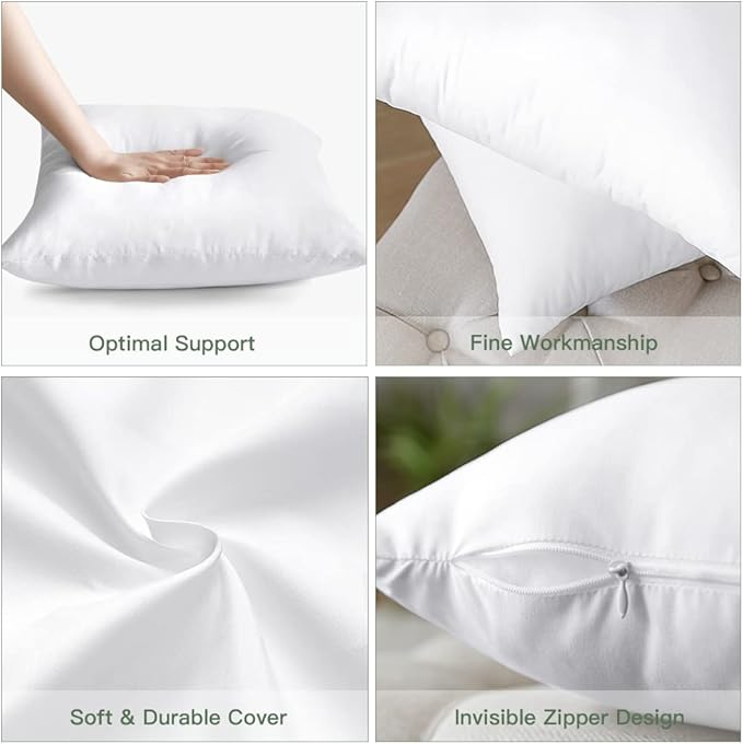 OTOSTAR Pack of 8 Throw Pillow Inserts, 20 x 20 Square Cushion Inner Soft Fluffy Plump Stuffer Cushion Pads White Decorative Pillow Inserts