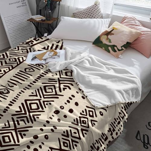 Boho Beige Throw Blanket Fleece Blanket for Couch, Vintage Tribe African Texture Soft Microfiber Fuzzy Cozy Lightweight Blankets for Home Bed Sofa All Season 40 x 50 Inch - size: 40*50in