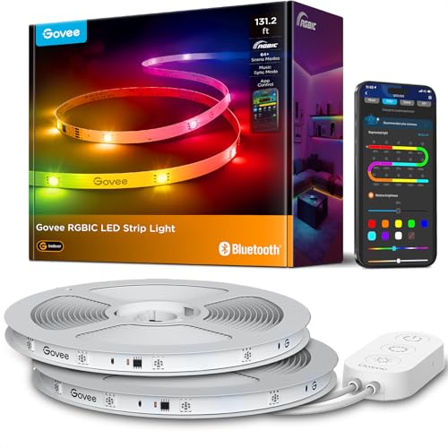 Govee 131.2ft RGBIC LED Strip Lights, Smart LED Lights for Bedroom, Bluetooth Strip Lights with APP Control, DIY Multiple Colors on One Line, Color Changing Lights for Home Decor - size: 131.2ft