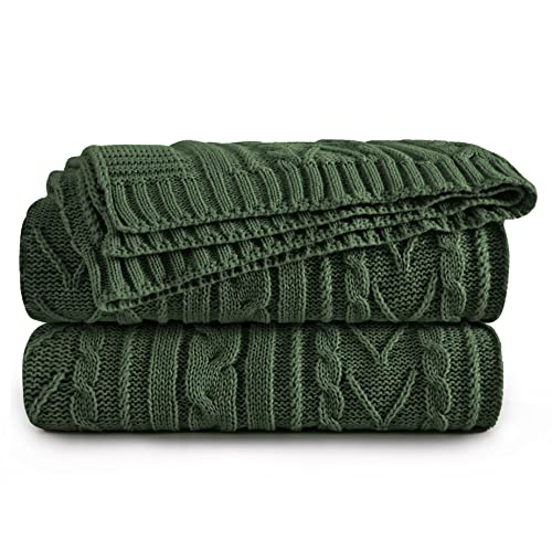 Aormenzy Green Cable Knit Throw Blankets for Couch Bed Sofa, Acrylic Knitted Blanket, Soft Cozy Throw Blanket, 50" x 60" - color: Forest Green, size: 50" x 60", Throw