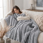 Battilo Cozy Light Grey Throw Blanket 50" x 60" | Hand Knitted Chunky Knit Throw Blanket, Soft Jumbo Chenille for Couch Sofa Bed - color: Light Grey