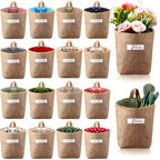 Boao 18 Pcs Wall Hanging Storage Foldable Basket Bags for Organizer Decorative Small Cotton Linen Box 5 x 4.7 Collapsible Bin Bag with Handle, Family Door Closet Desktop Gadget Decor